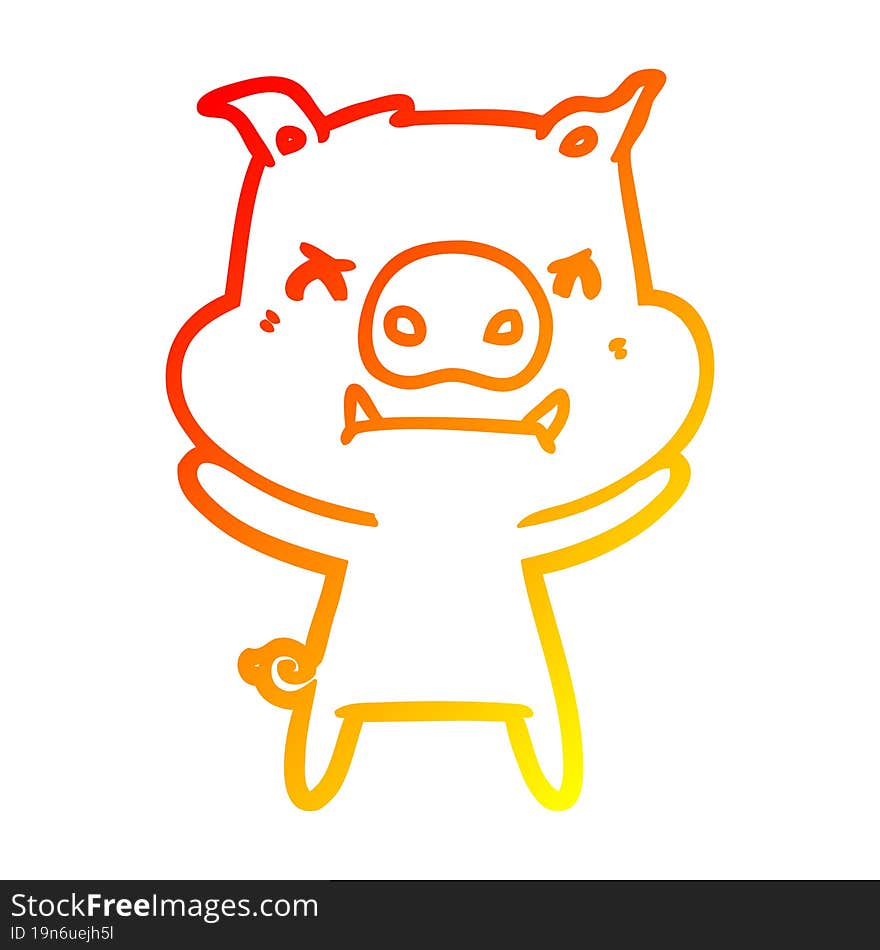 warm gradient line drawing angry cartoon pig