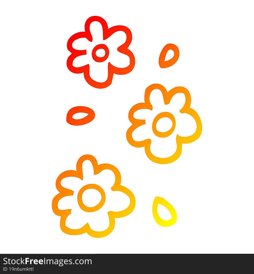 warm gradient line drawing cartoon flower heads