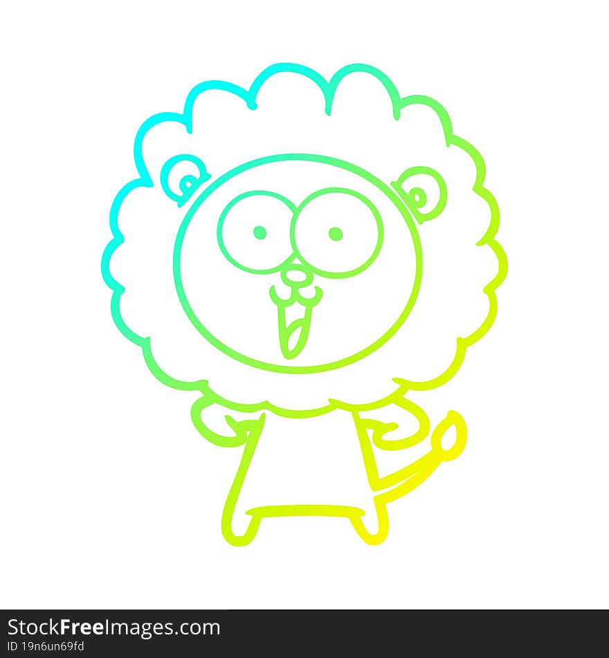 cold gradient line drawing of a happy cartoon lion