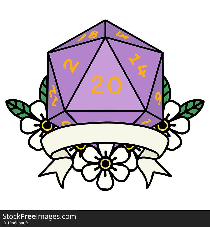 Natural 20 Critical Hit D20 Dice Roll Illustration