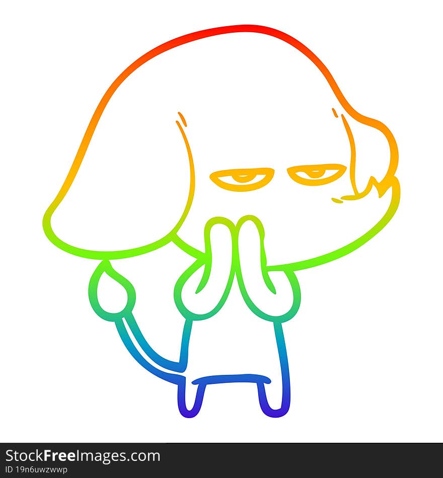 rainbow gradient line drawing annoyed cartoon elephant