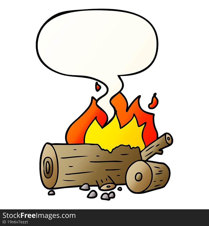 cartoon camp fire and speech bubble in smooth gradient style