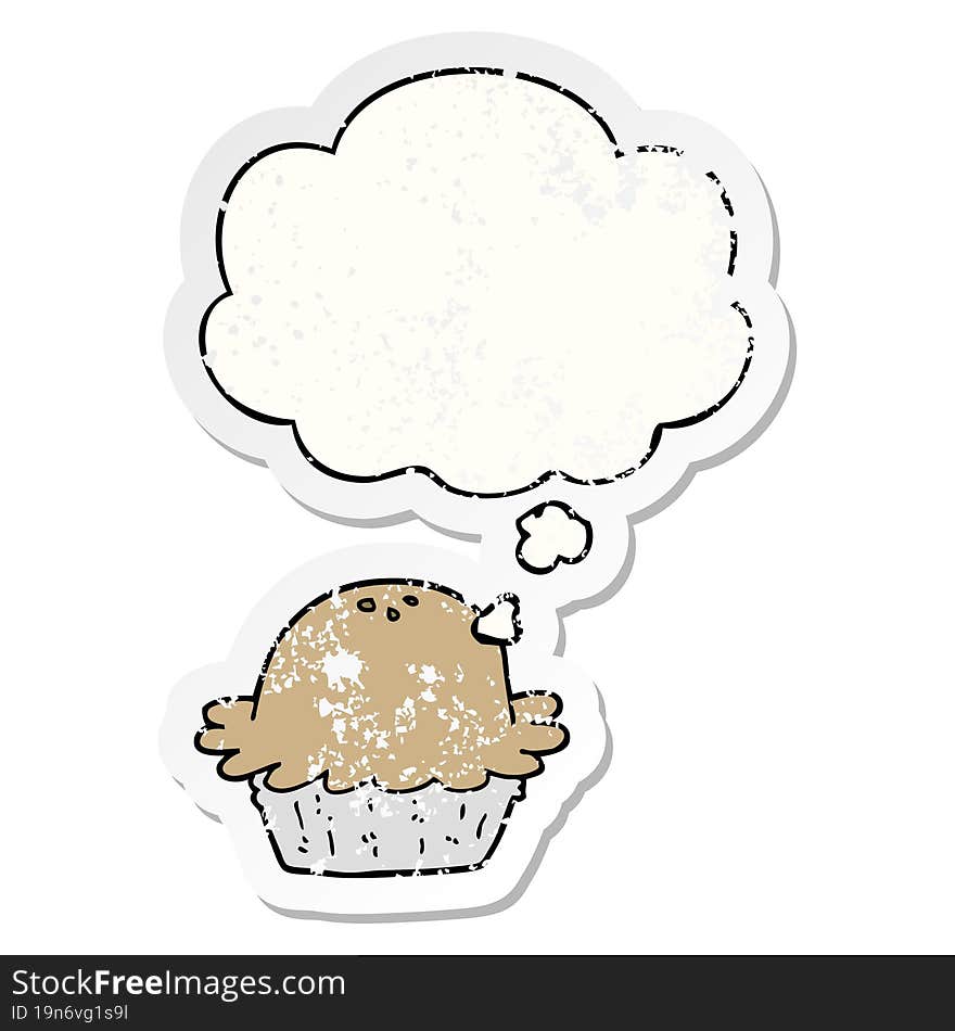 Cartoon Pie And Thought Bubble As A Distressed Worn Sticker