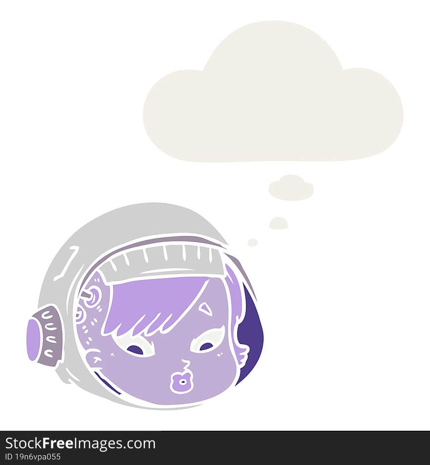 cartoon astronaut face and thought bubble in retro style