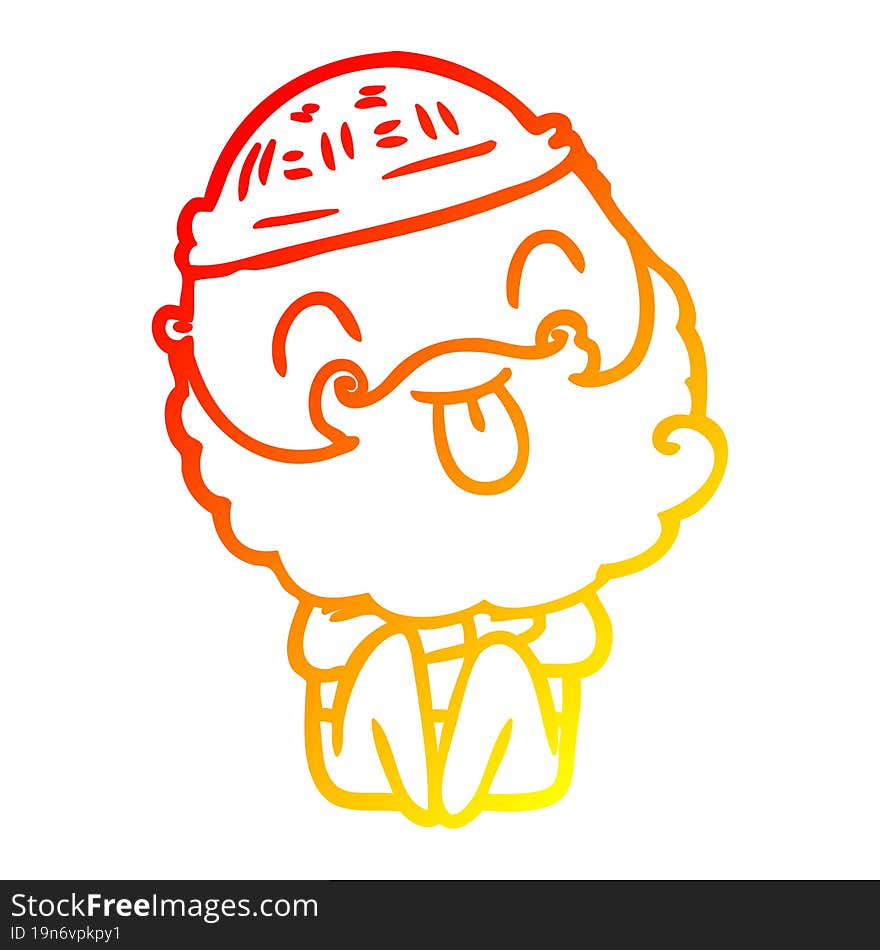 warm gradient line drawing man with beard sticking out tongue