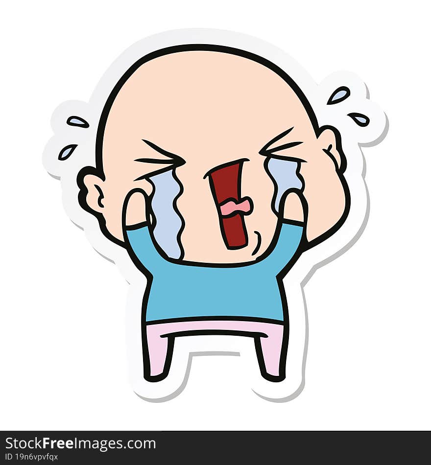 Sticker Of A Cartoon Crying Bald Man