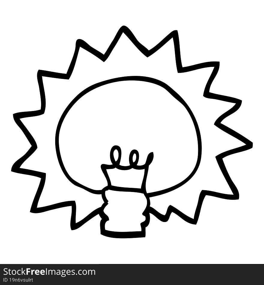 black and white cartoon shining light bulb