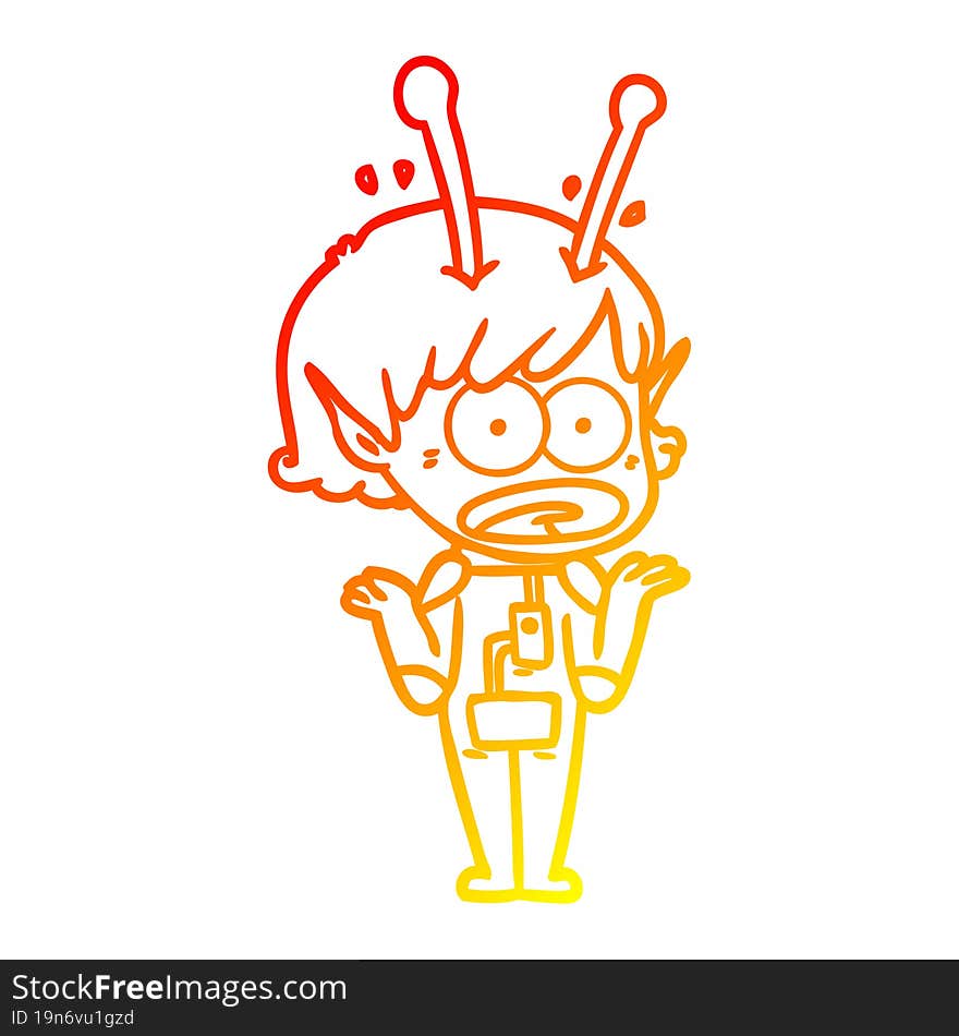 warm gradient line drawing cartoon shocked alien girl