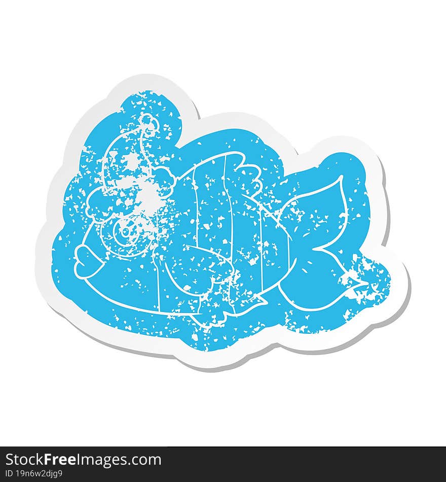 Cartoon Distressed Sticker Of A Exotic Fish Wearing Santa Hat