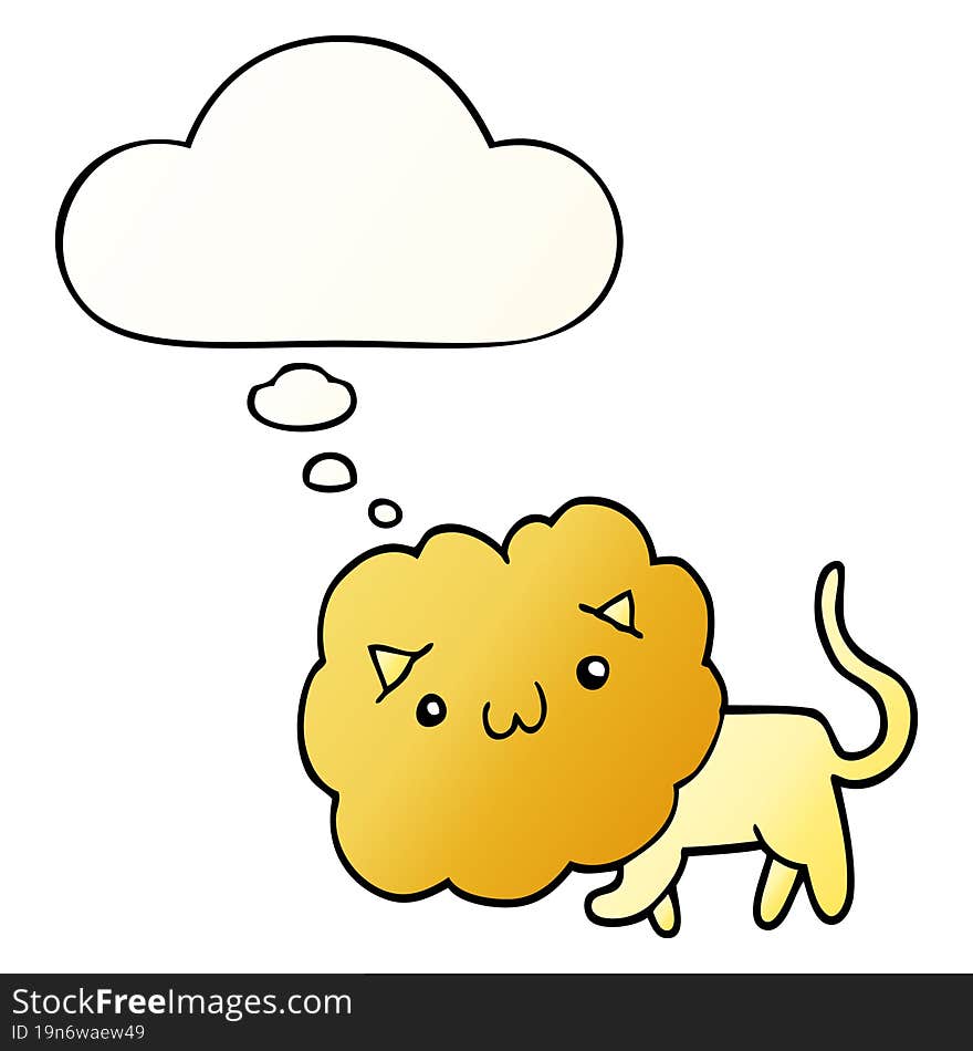 cute cartoon lion and thought bubble in smooth gradient style