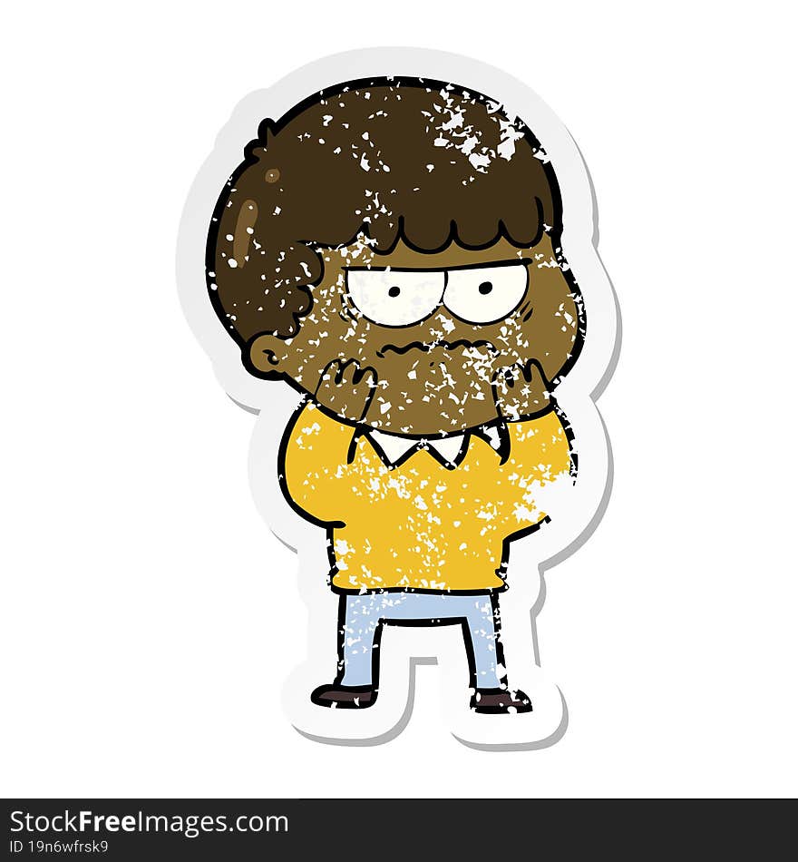 distressed sticker of a cartoon annoyed man