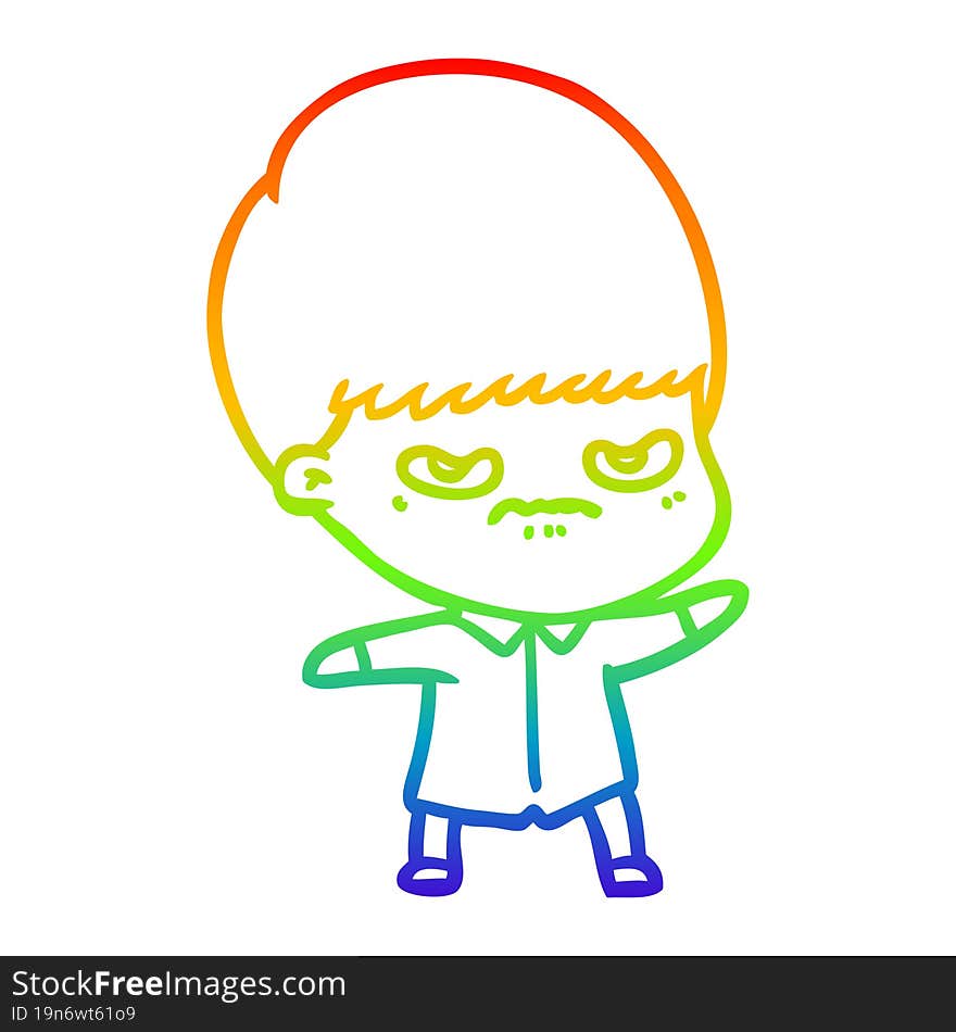 rainbow gradient line drawing annoyed cartoon boy