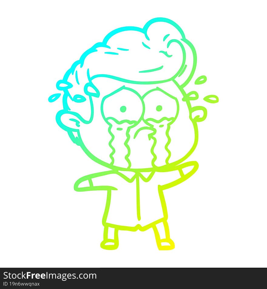 cold gradient line drawing of a cartoon crying man