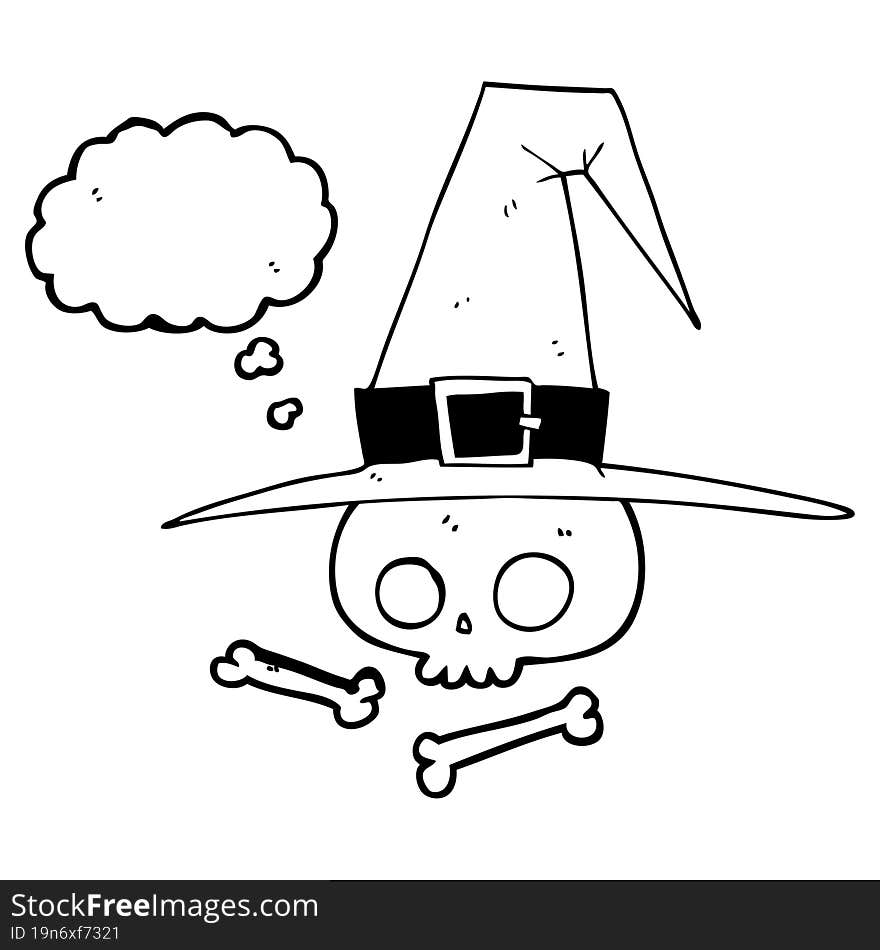 thought bubble cartoon witch hat with skull