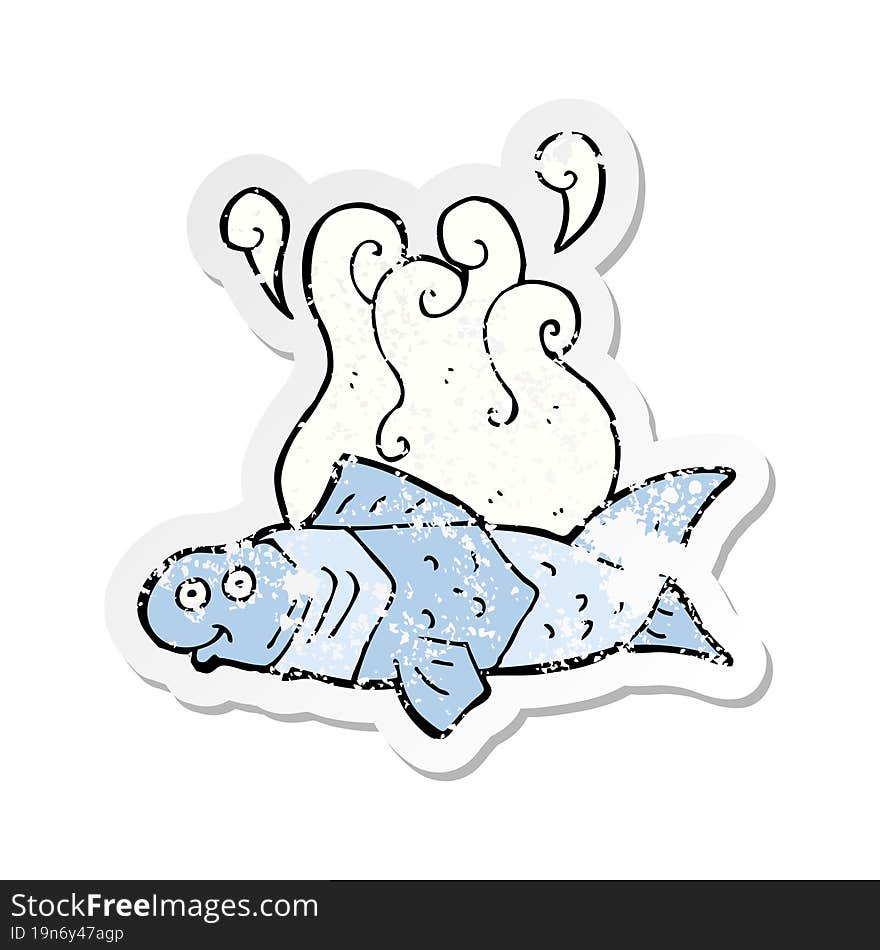 retro distressed sticker of a cartoon funny fish