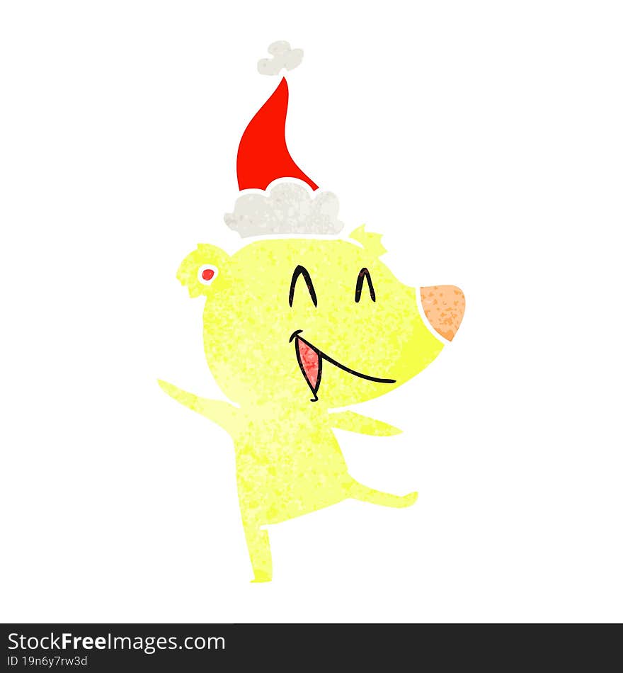 laughing bear hand drawn retro cartoon of a wearing santa hat. laughing bear hand drawn retro cartoon of a wearing santa hat