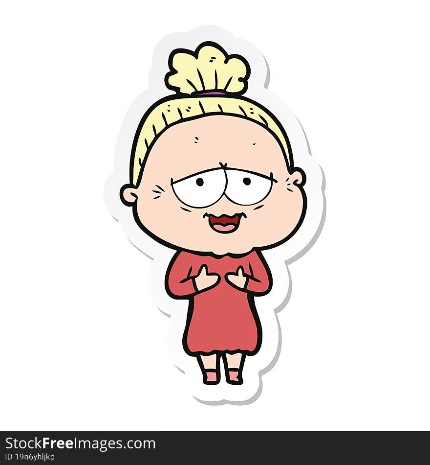 Sticker Of A Cartoon Happy Old Lady