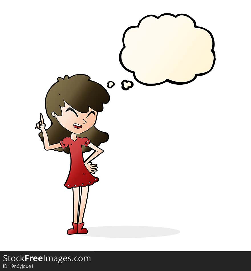 cartoon girl making point with thought bubble