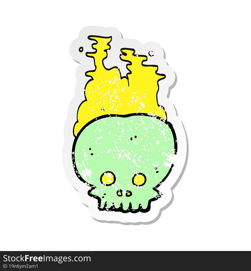 retro distressed sticker of a cartoon steaming skull