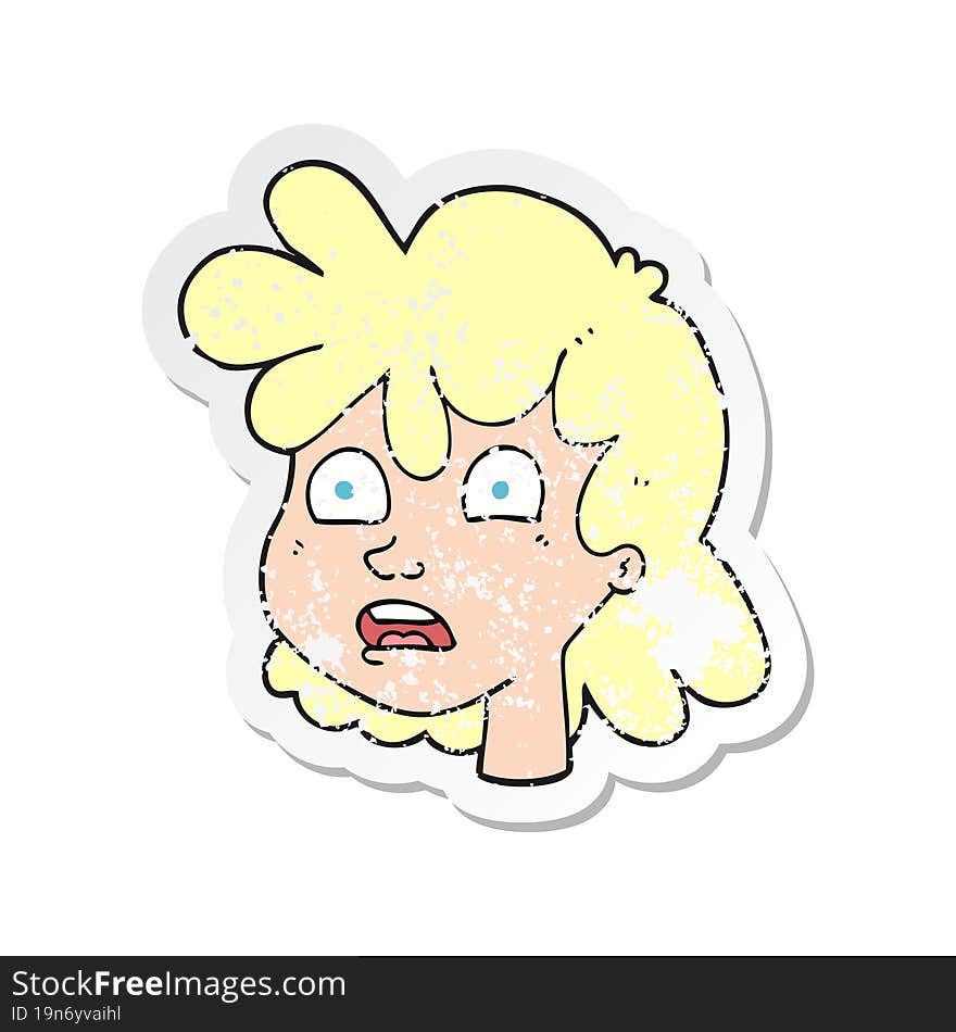 retro distressed sticker of a cartoon female face