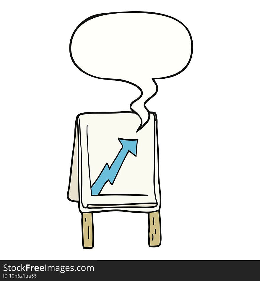 Cartoon Business Chart And Arrow And Speech Bubble