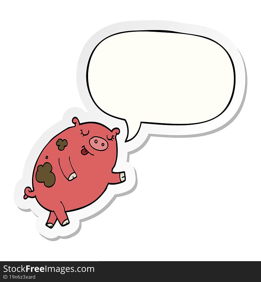 cartoon dancing pig and speech bubble sticker