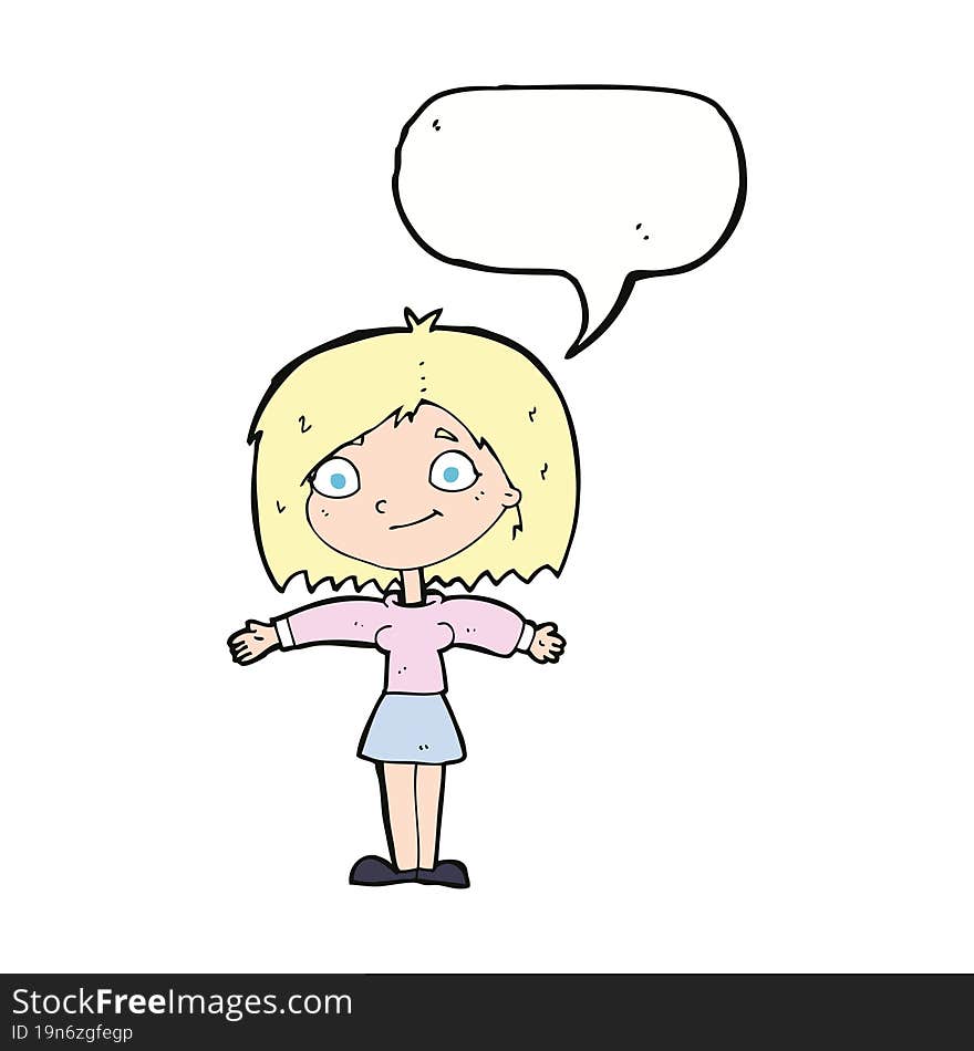 cartoon happy girl with speech bubble