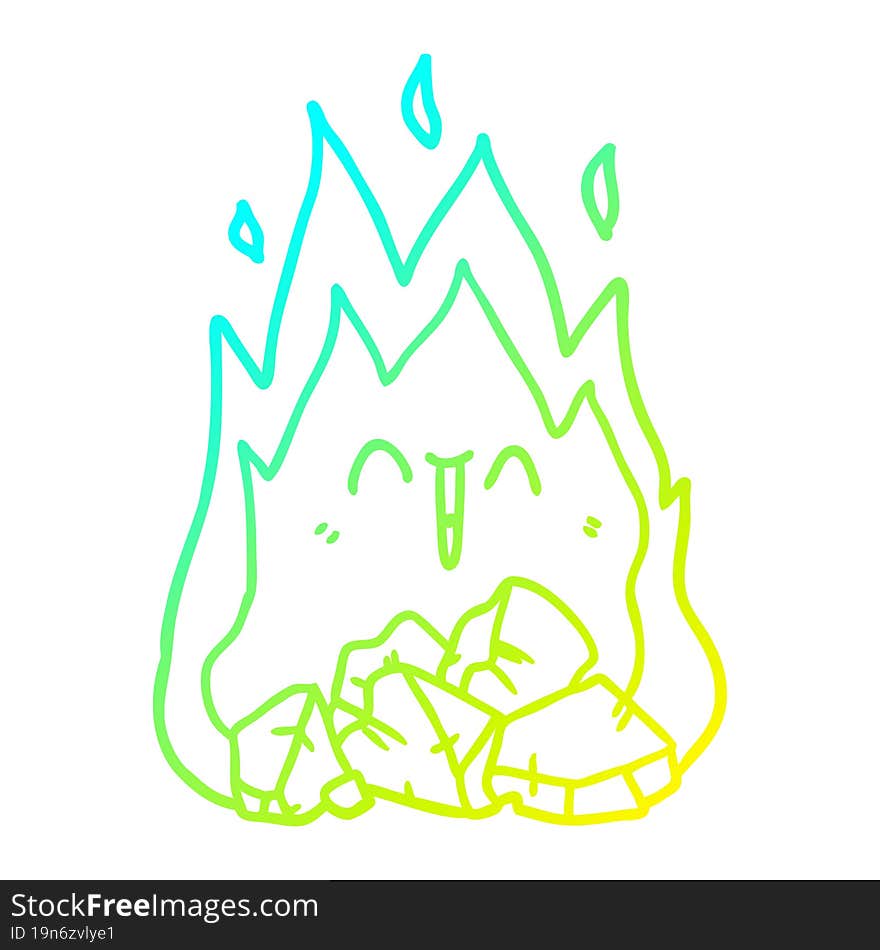 cold gradient line drawing of a cartoon blazing coal fire