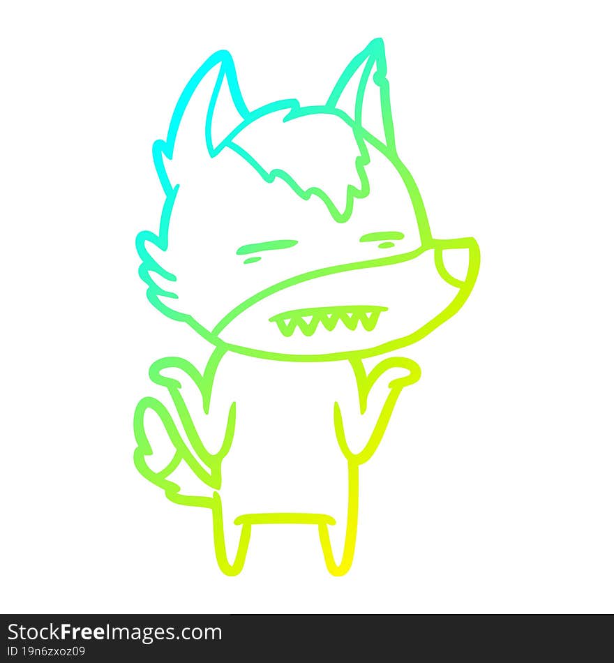 cold gradient line drawing of a cartoon wolf showing teeth