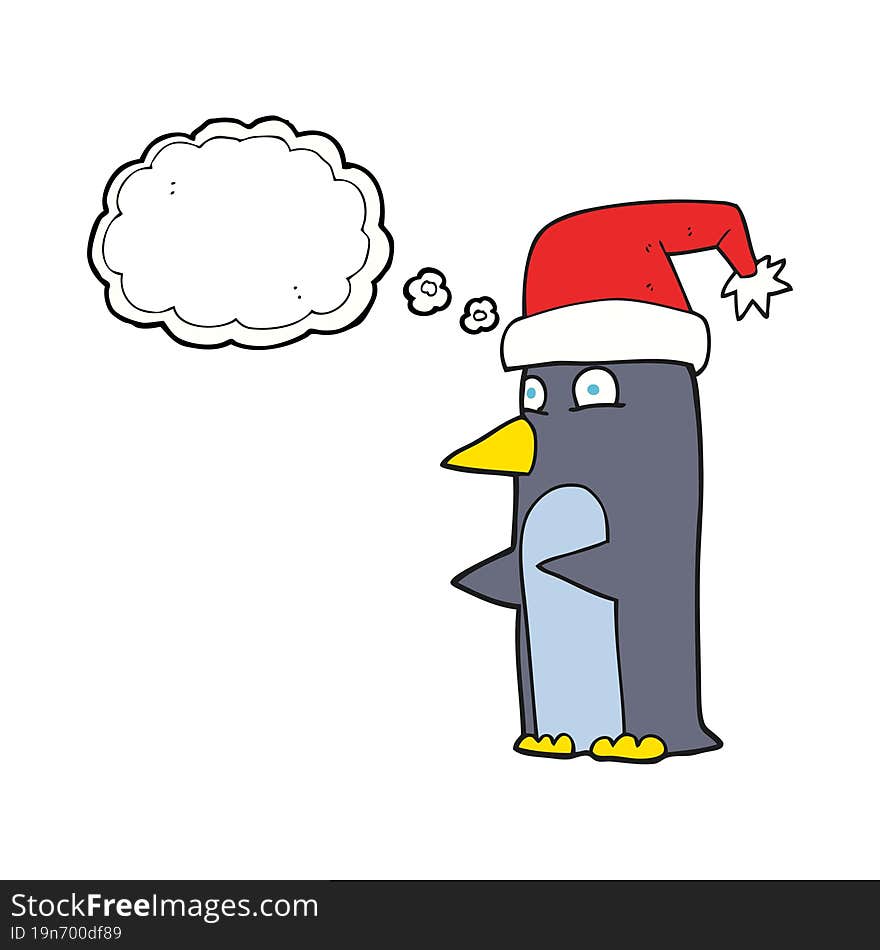 freehand drawn thought bubble cartoon christmas penguin