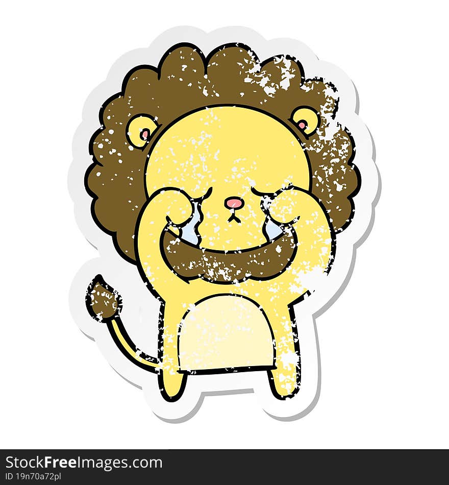 Distressed Sticker Of A Crying Cartoon Lion