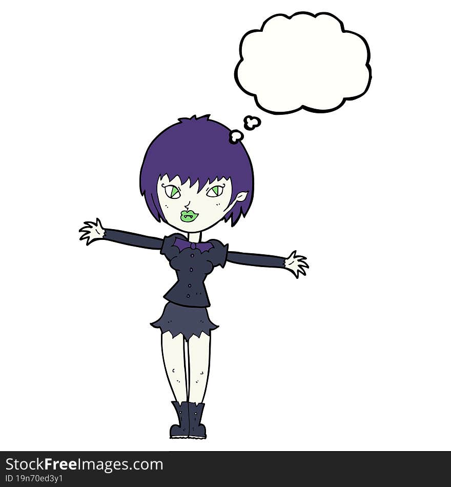 cartoon vampire girl with thought bubble