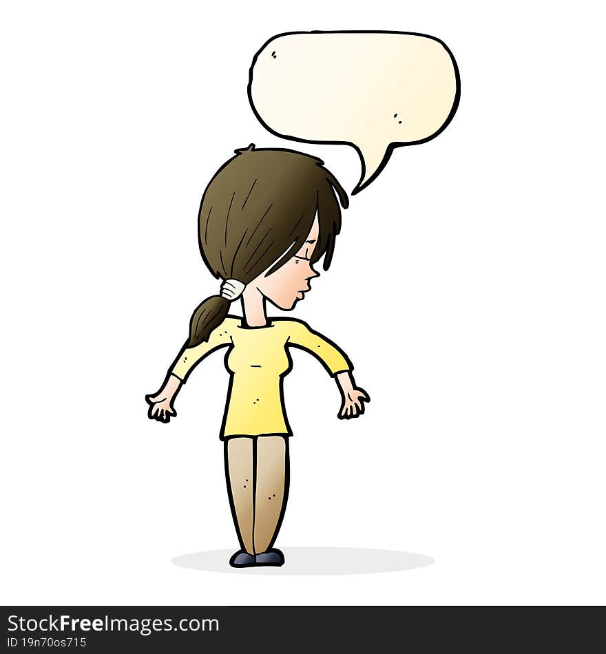 Cartoon Woman Shrugging Shoulders With Speech Bubble