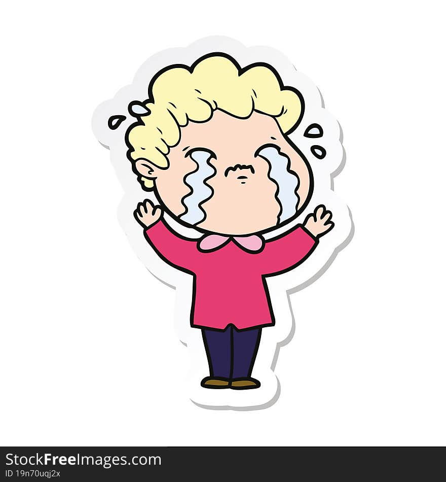 sticker of a cartoon man crying