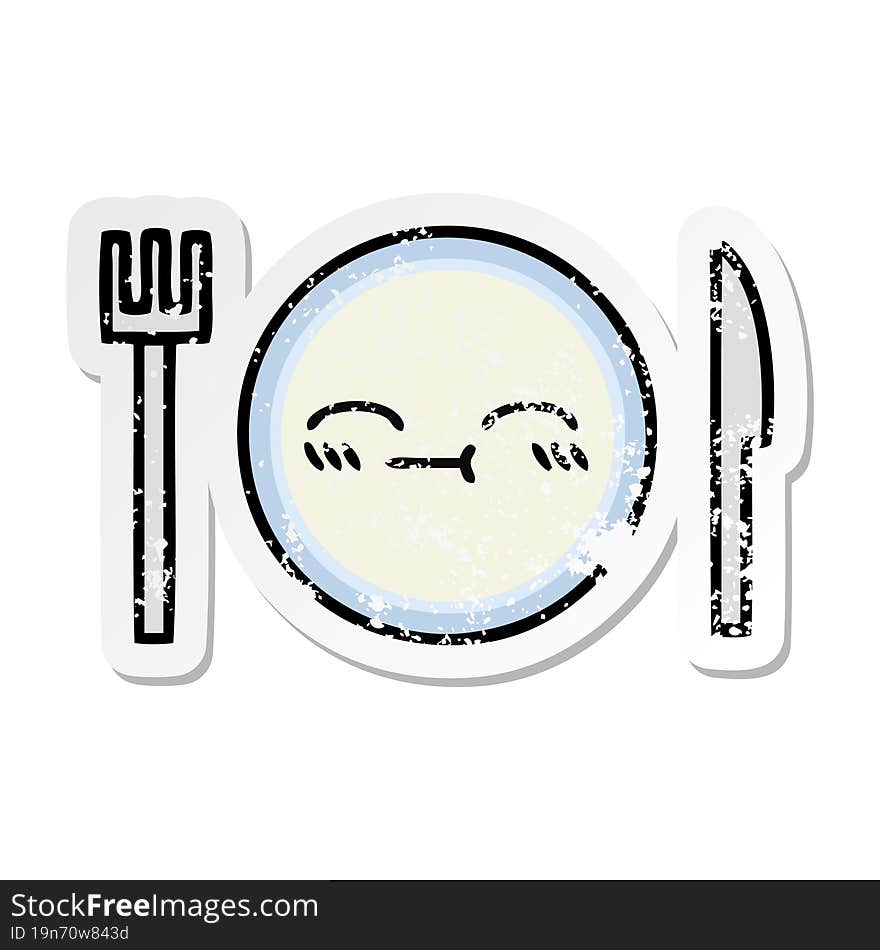 distressed sticker of a cute cartoon dinner plate