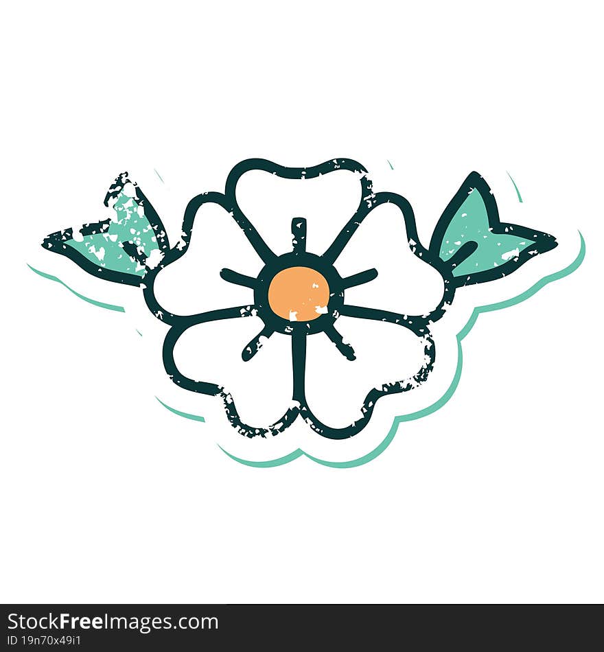 iconic distressed sticker tattoo style image of a flower. iconic distressed sticker tattoo style image of a flower