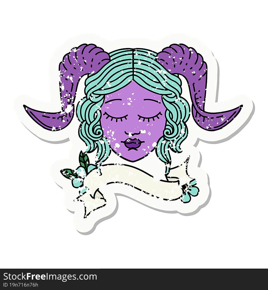 grunge sticker of a tiefling character face. grunge sticker of a tiefling character face