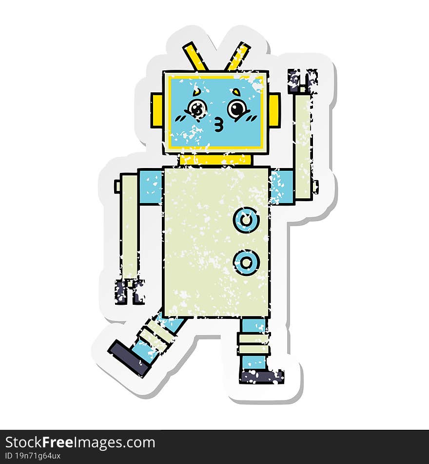 distressed sticker of a cute cartoon robot