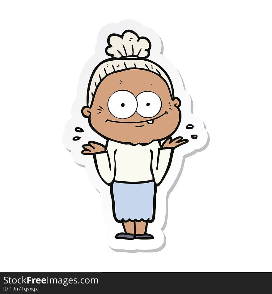 sticker of a cartoon happy old woman