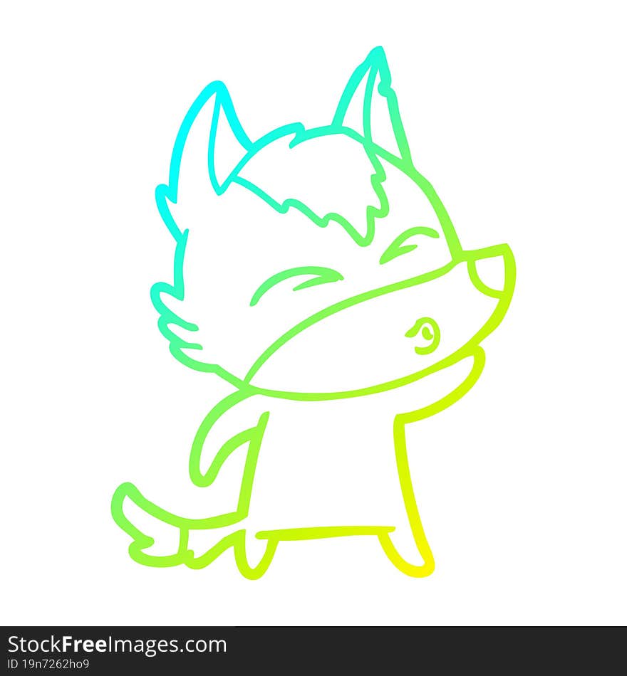 cold gradient line drawing cartoon wolf whistling