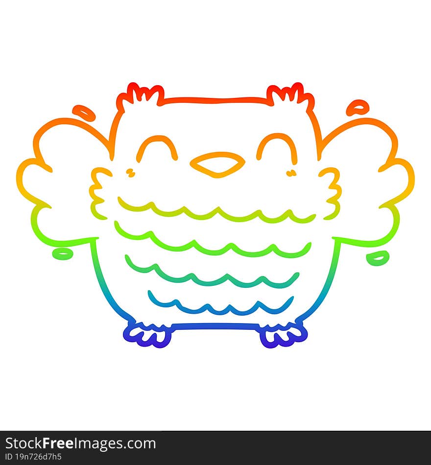 rainbow gradient line drawing cartoon owl