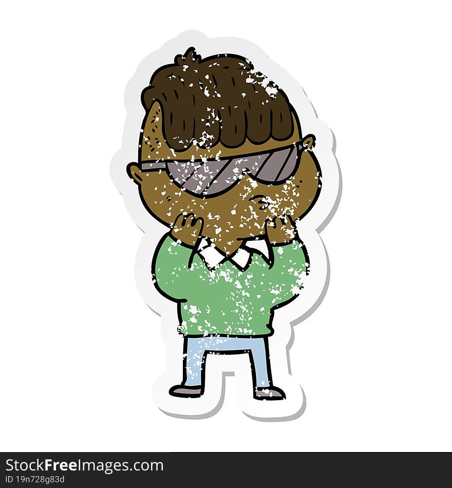 distressed sticker of a cartoon boy wearing sunglasses