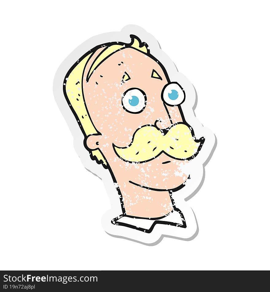 retro distressed sticker of a cartoon man with mustache