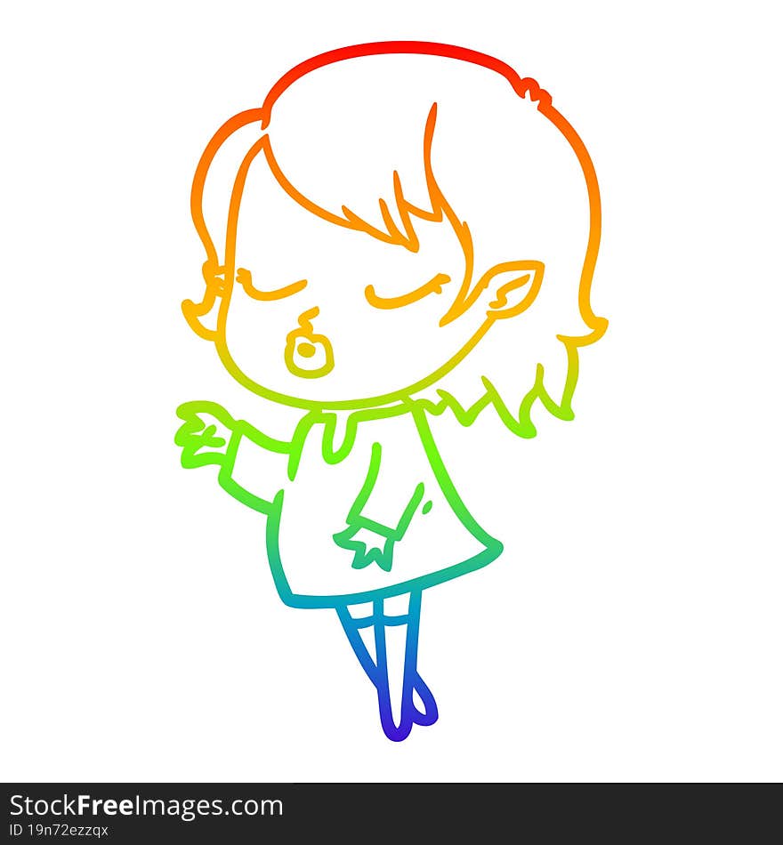 rainbow gradient line drawing cute cartoon vampire girl