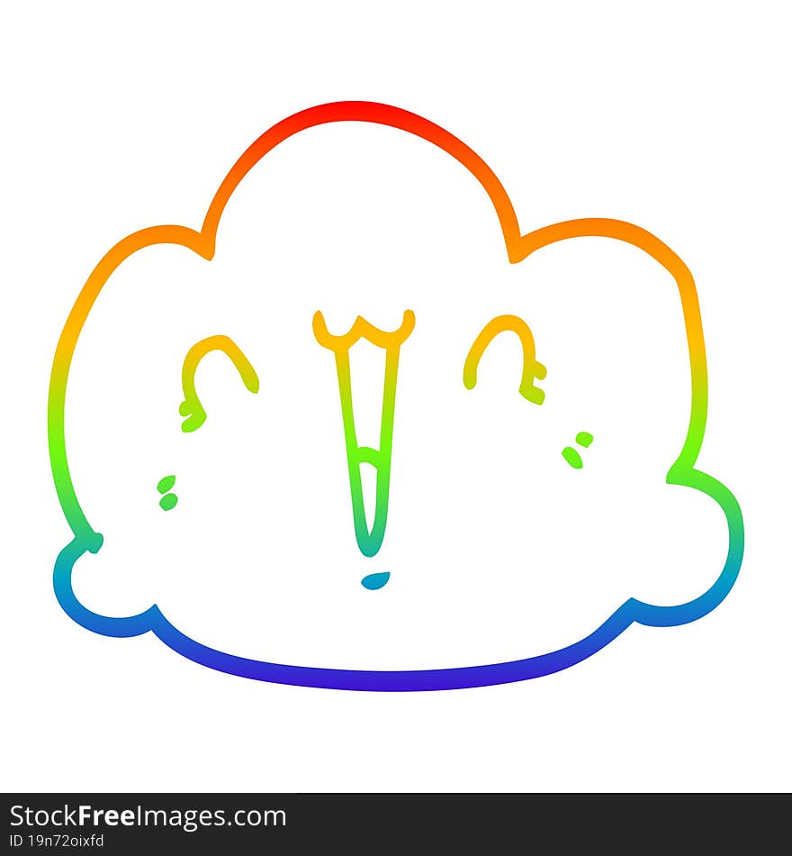 rainbow gradient line drawing happy cloud cartoon