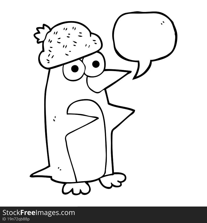 freehand drawn speech bubble cartoon penguin