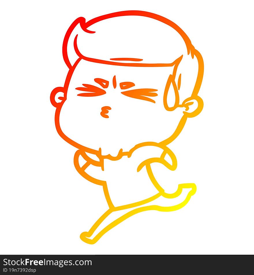 warm gradient line drawing cartoon man sweating