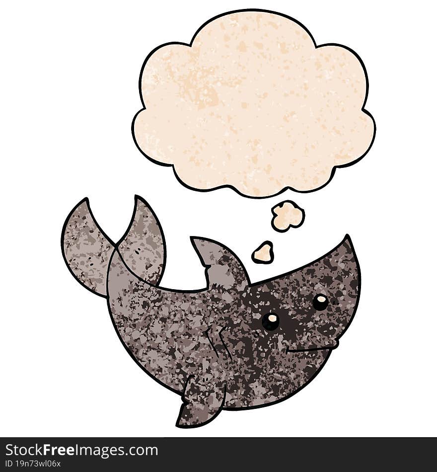 cartoon shark and thought bubble in grunge texture pattern style