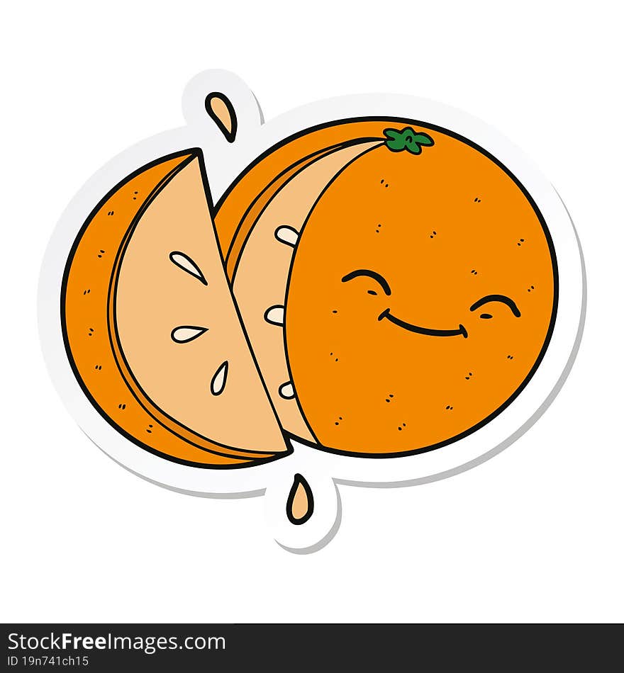 sticker of a cartoon sliced orange