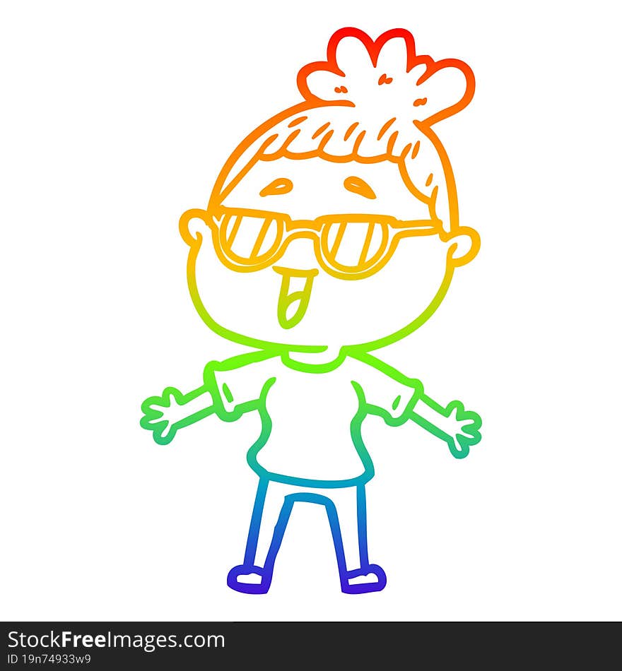 rainbow gradient line drawing cartoon happy woman wearing spectacles